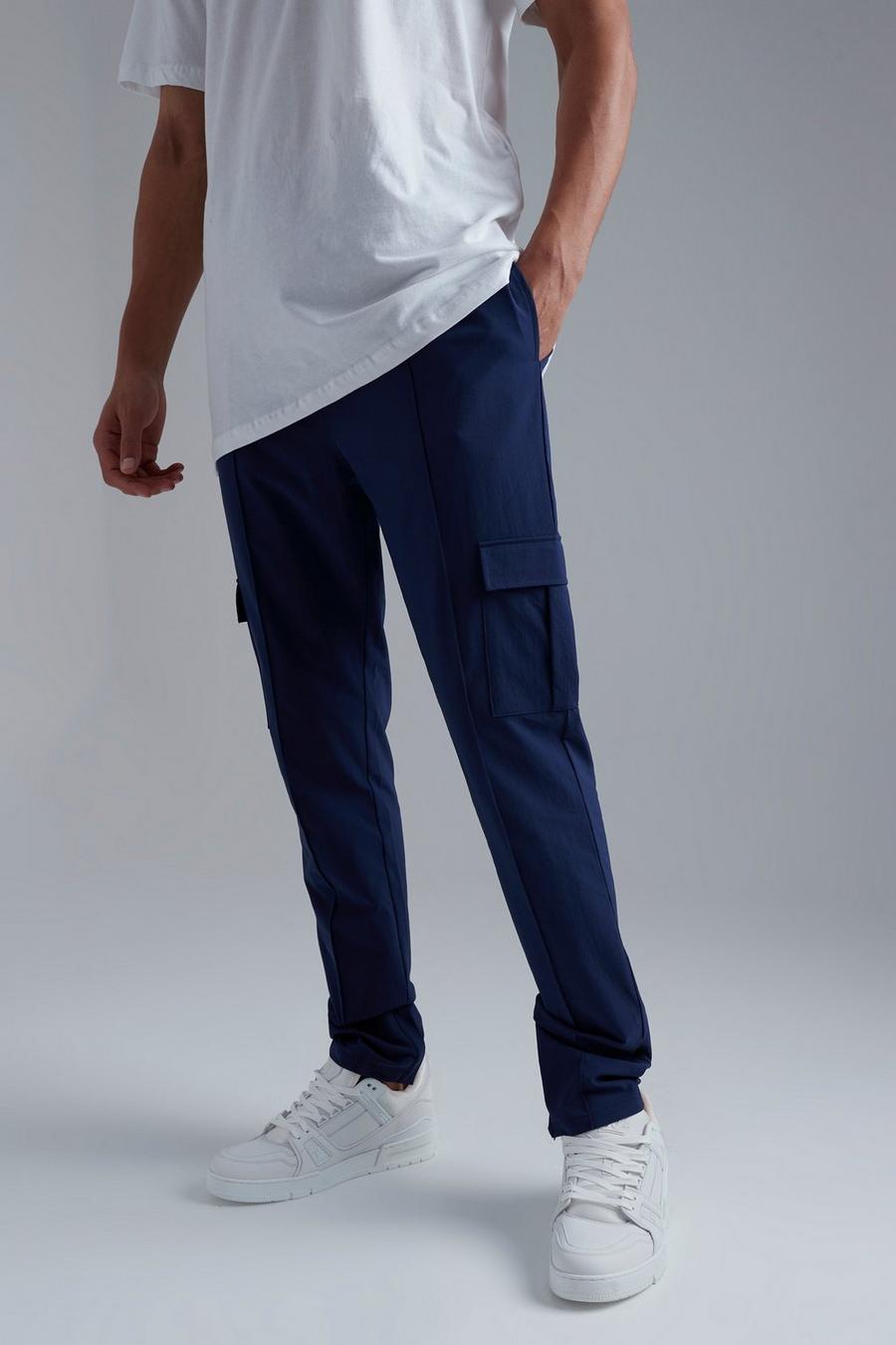 Navy Tall Slim Fit 4 Way Stretch Cargo Trouser