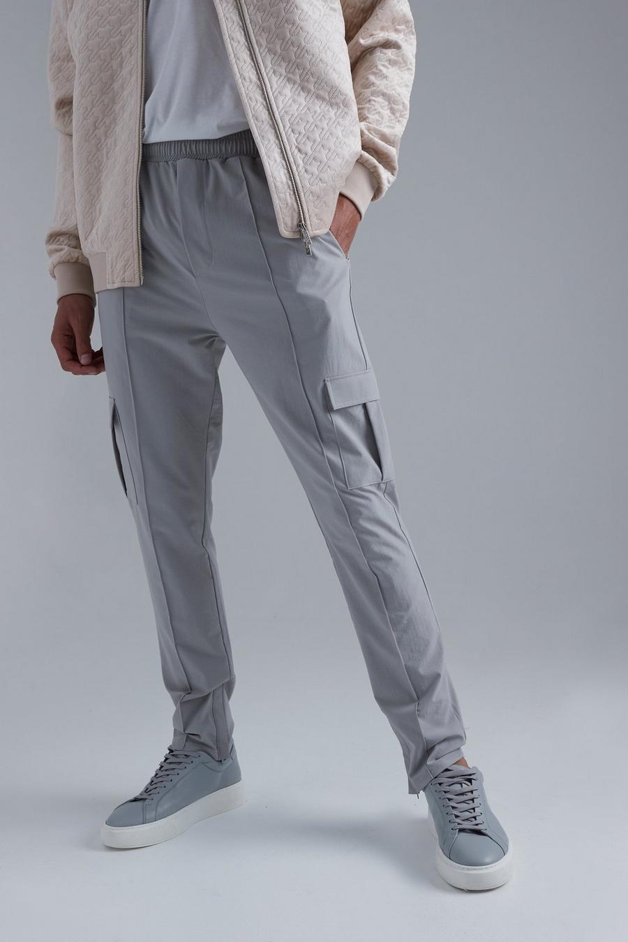 Grey gris Tall Slim Fit 4 Way Stretch Cargo Trouser