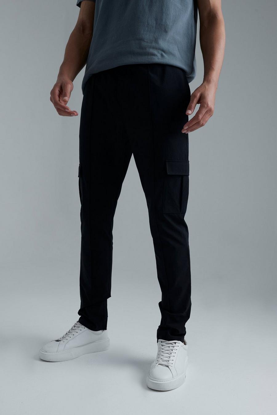 Black Tall Slim Fit 4 Way Stretch Cargo Trouser image number 1