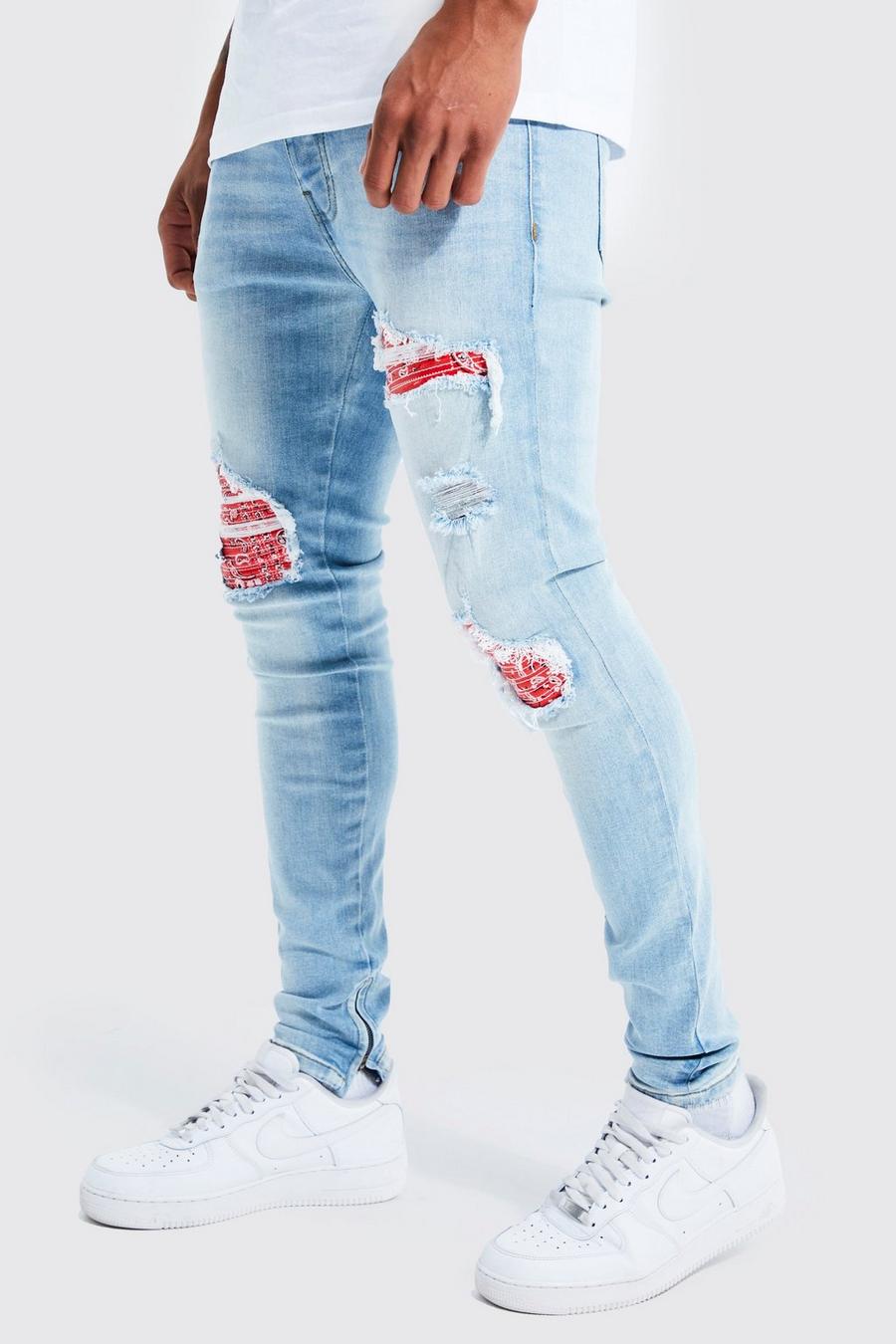 Ice blue Super Skinny Rip & Repair Jeans With Zips image number 1
