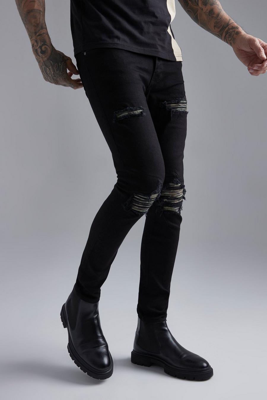 True black Skinny Stretch Camo Rip & Repair Jeans image number 1