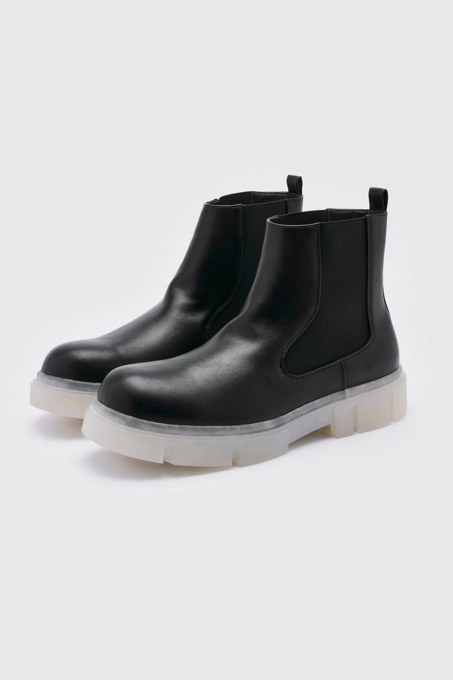 Black Track Sole Angled Gusset Chelsea Boot image number 1
