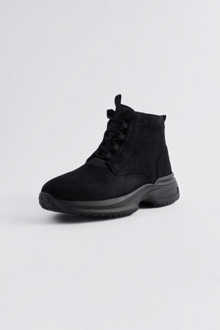 Black svart Track Sole Faux Suede Lace Up Boot image number 1