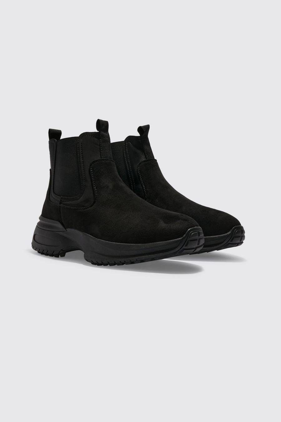Black svart Track Sole Faux Suede Chelsea Boot image number 1