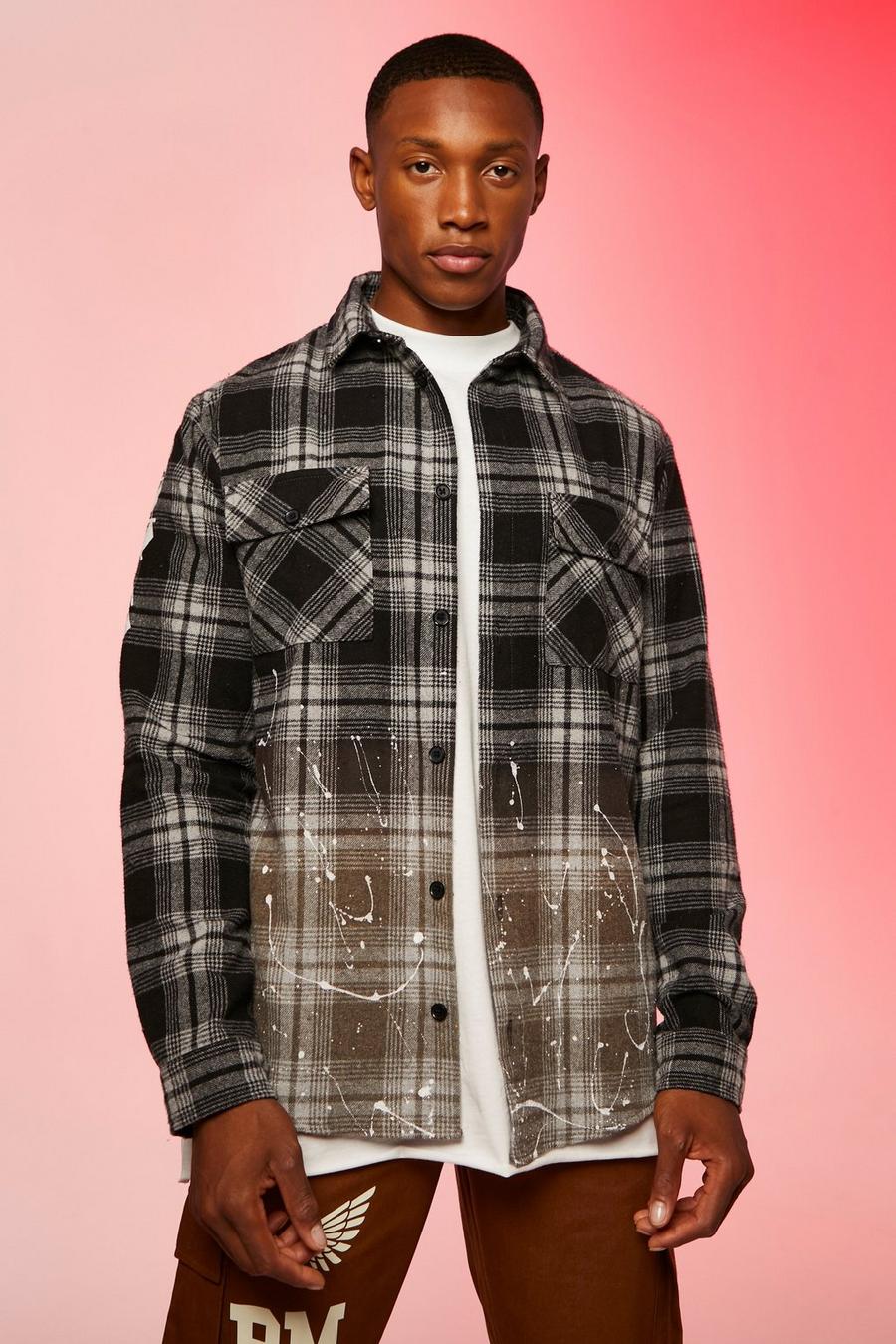 Black Heavy Check Overshirt With Bleach Hem image number 1