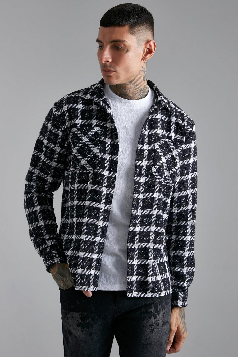 Black Heavyweight Boucle Check Overshirt image number 1