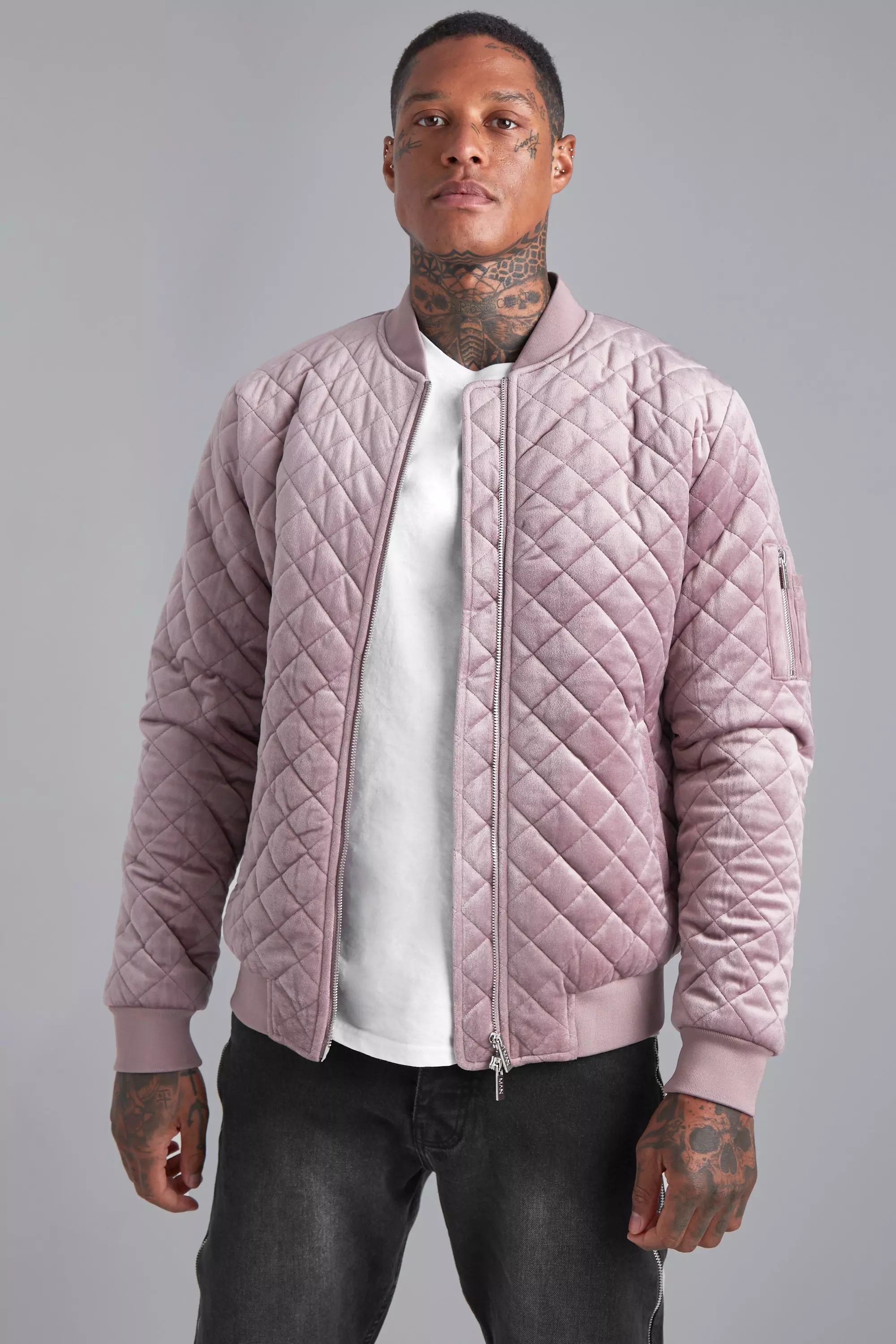 Pink quilted 2025 bomber jacket