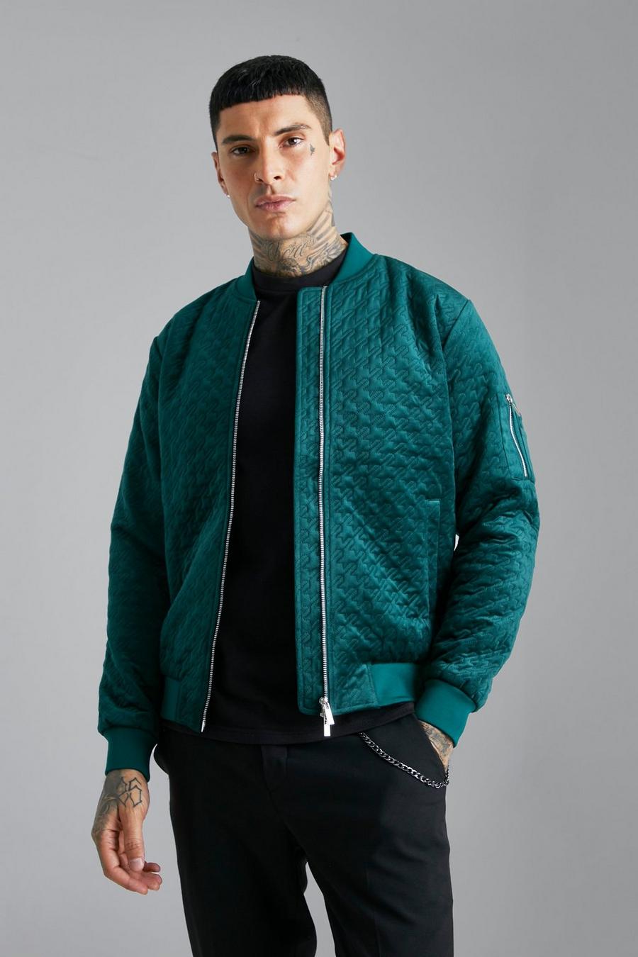 Forest Houndtooth Quilted Velvet Bomber image number 1
