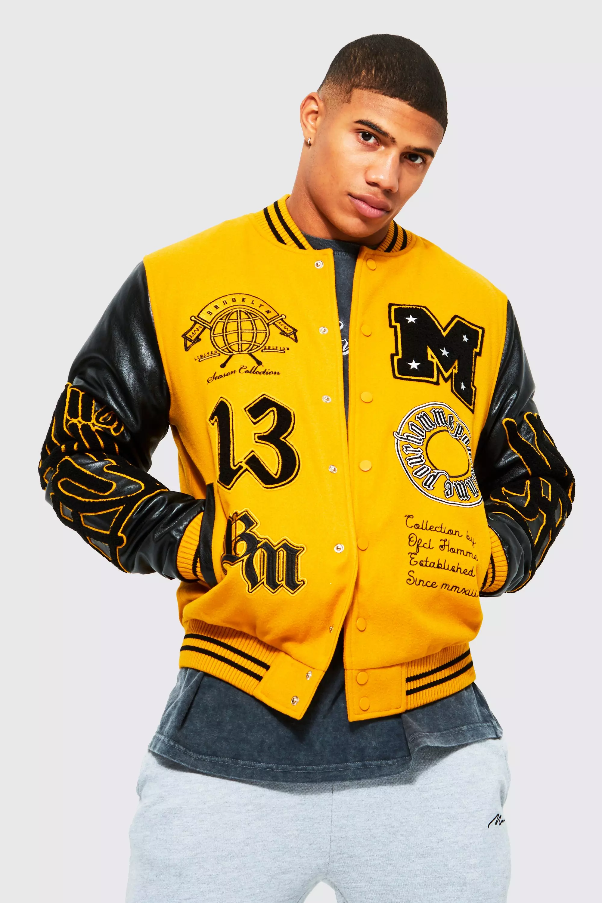 Yellow Multi Badge Varsity Jacket alternative image