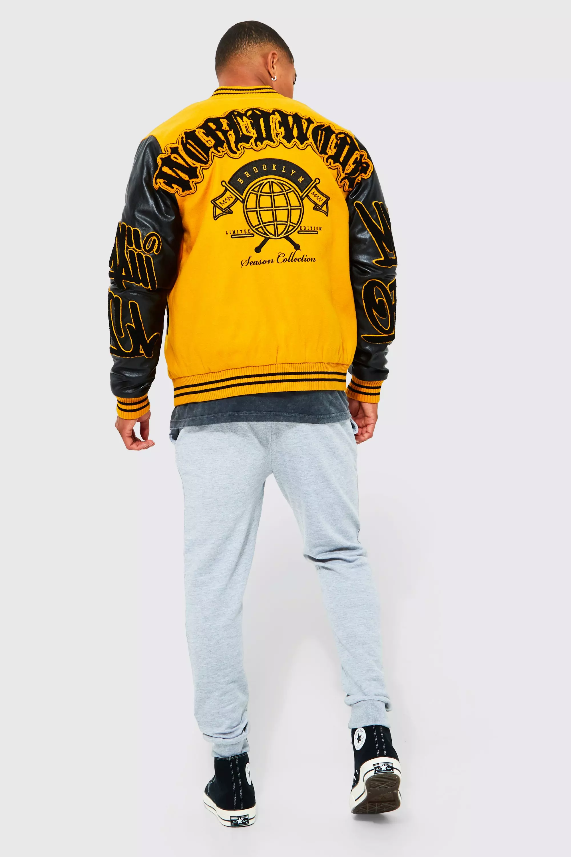 Yellow Multi Badge Varsity Jacket alternative image