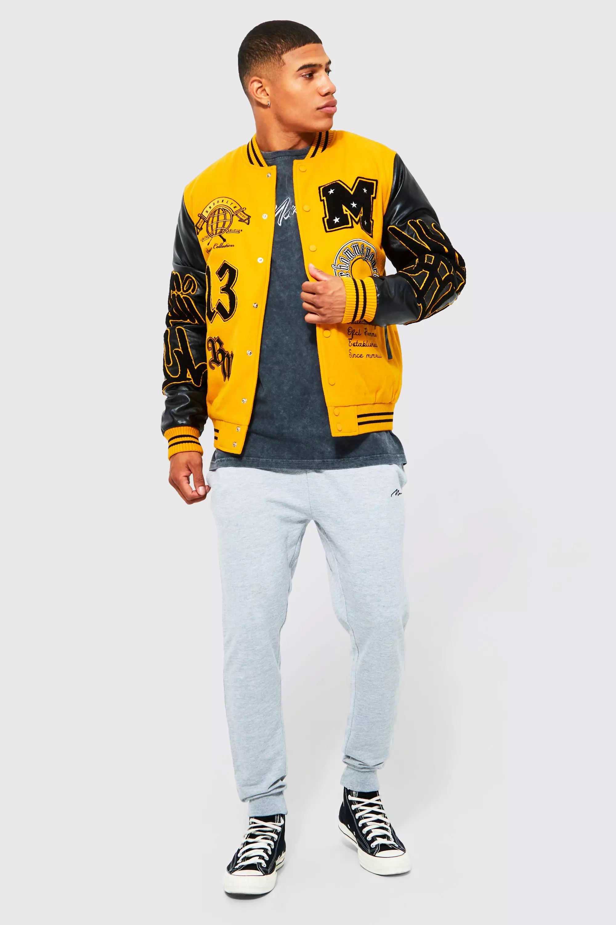 Yellow Multi Badge Varsity Jacket alternative image