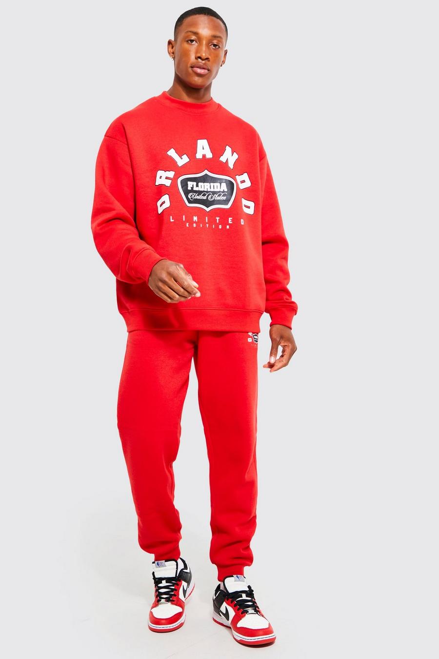Oversize Sweatshirt-Trainingsanzug mit Atlanta-Print, Red image number 1