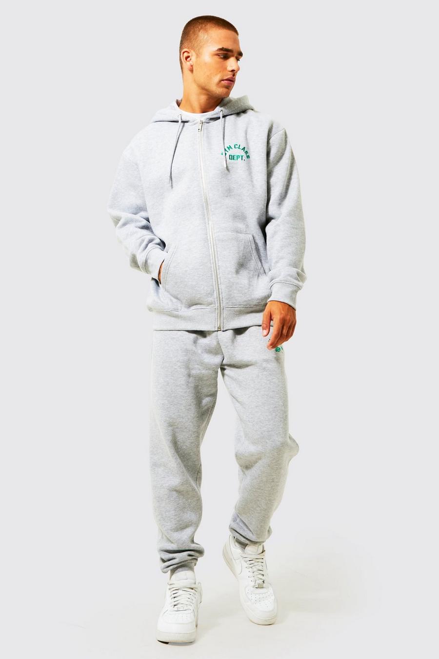 Grey marl Oversized Embroidered Zip Through Tracksuit image number 1