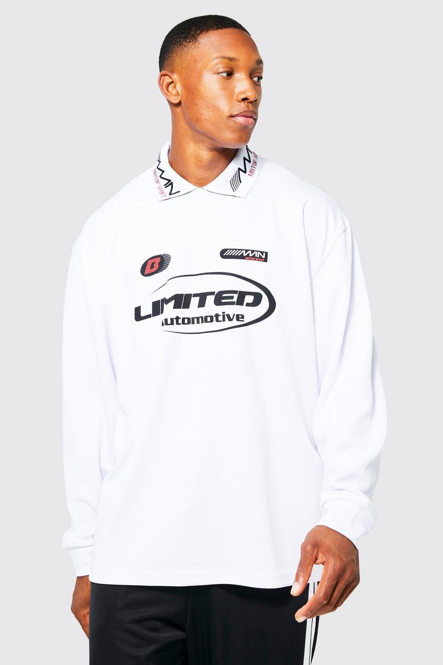 White Oversized Motor Sport Rugby Polo image number 1