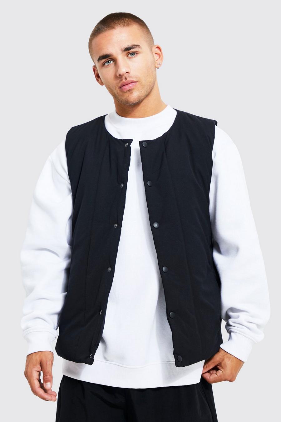 Black Washed Nylon Quilted Collarless Gilet image number 1