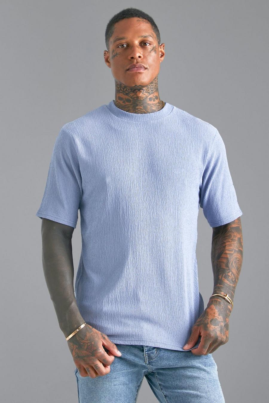 Blue Gekreukeld Slim Fit T-Shirt image number 1
