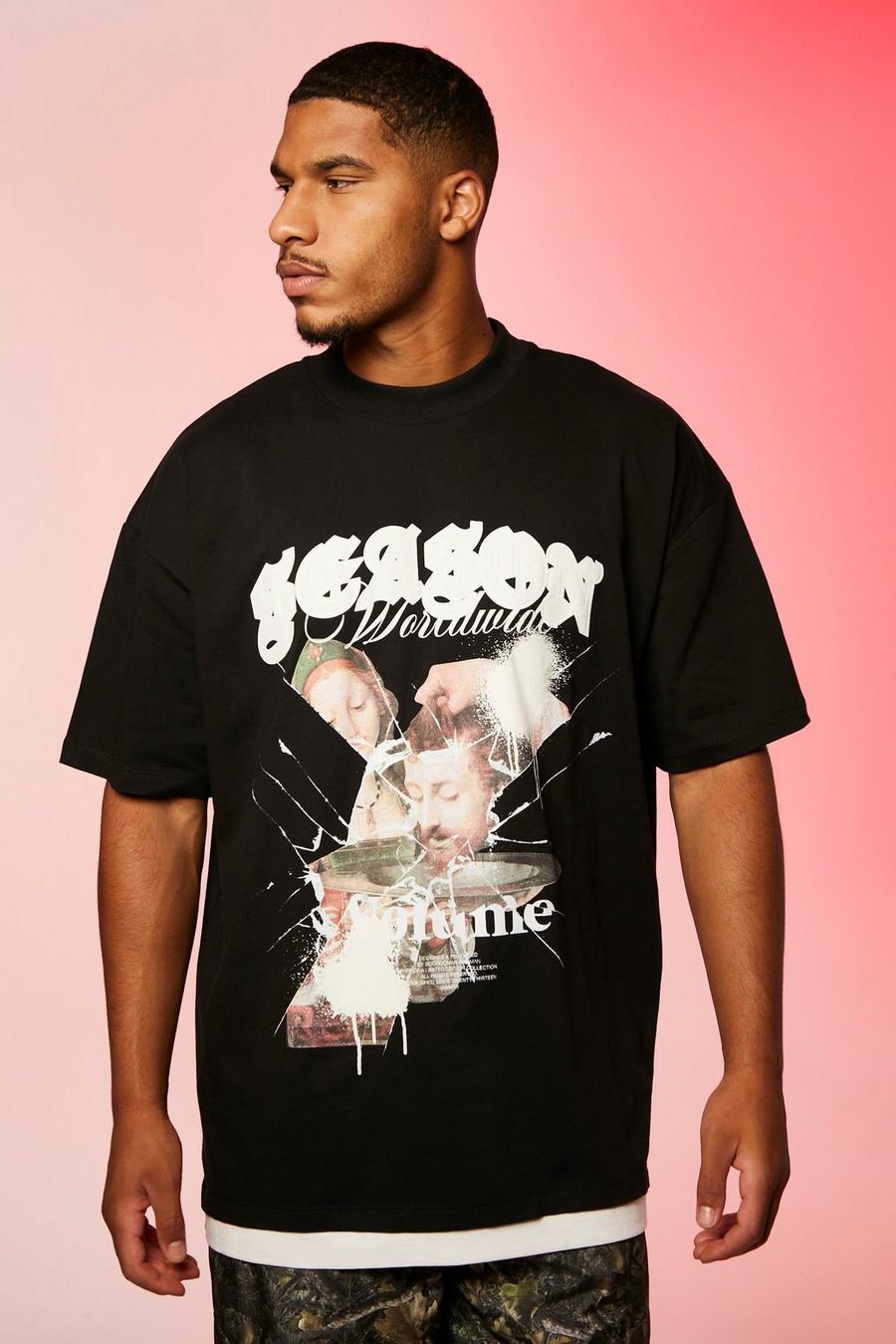 Black Tall Oversized Graphic Faux Layer T-shirt image number 1