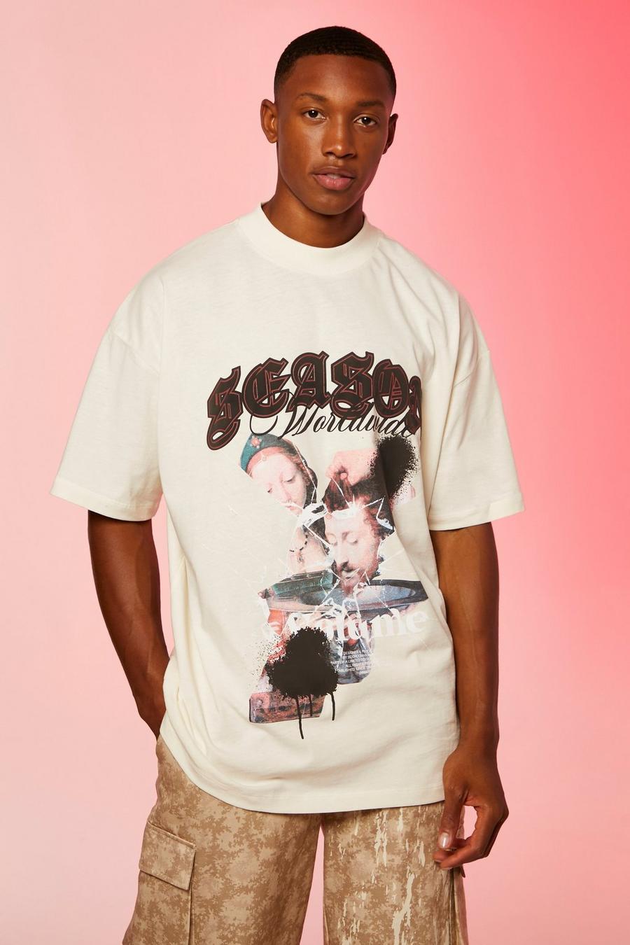 Ecru blanco Oversized Graphic Faux Layer T-shirt image number 1