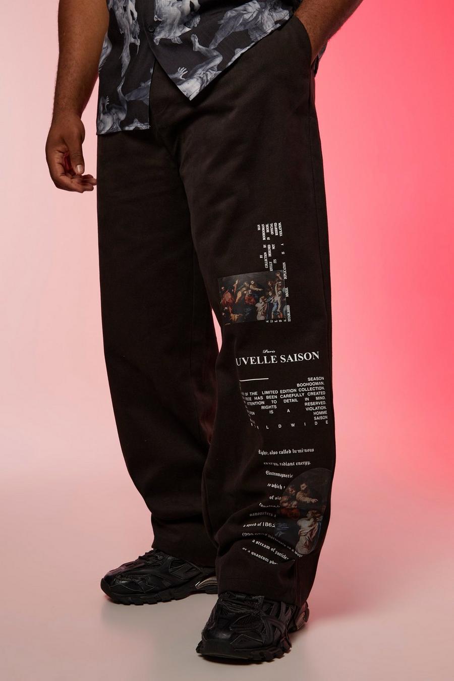 Grande taille - Pantalon chino à imprimé Renaissance, Black image number 1