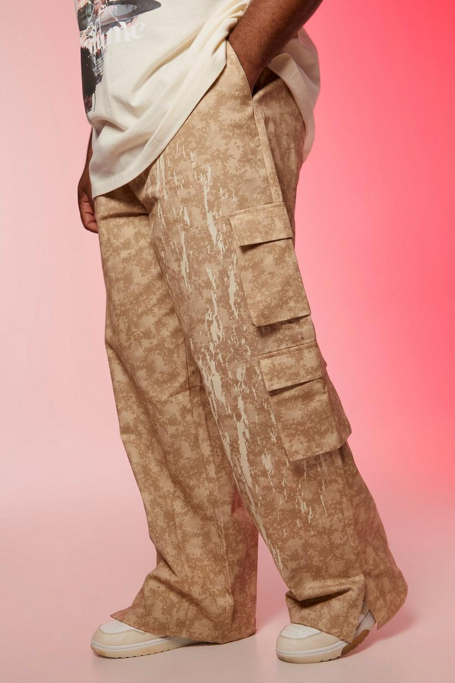 Pantaloni tuta Plus Size comodi con cuciture e spacco sul fondo, Camo caqui image number 1
