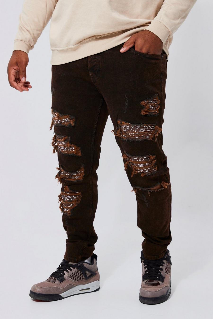 Brown Plus Slitna skinny jeans med lagningar image number 1