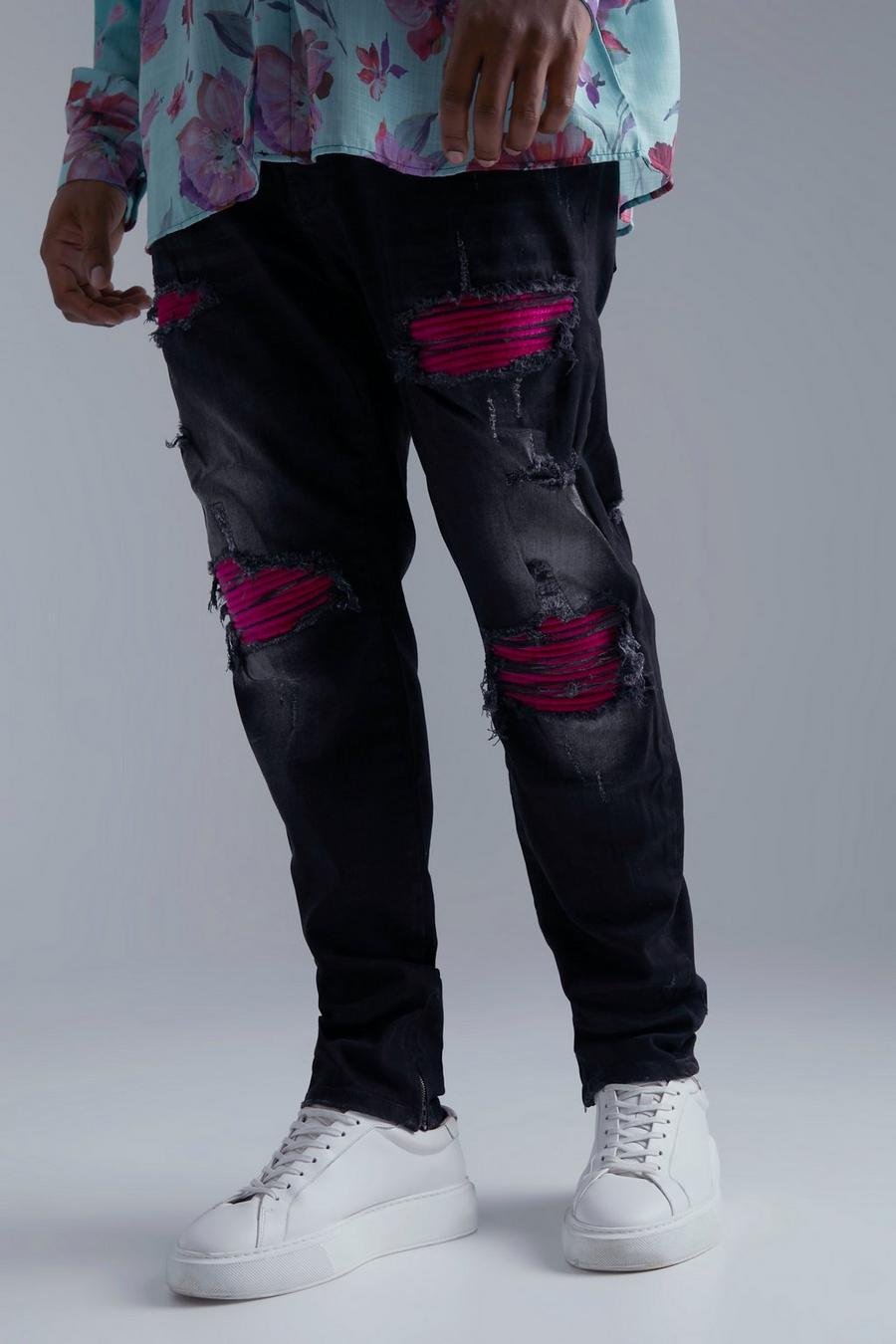Washed black Plus Skinny jeans med stretch och lagningar image number 1