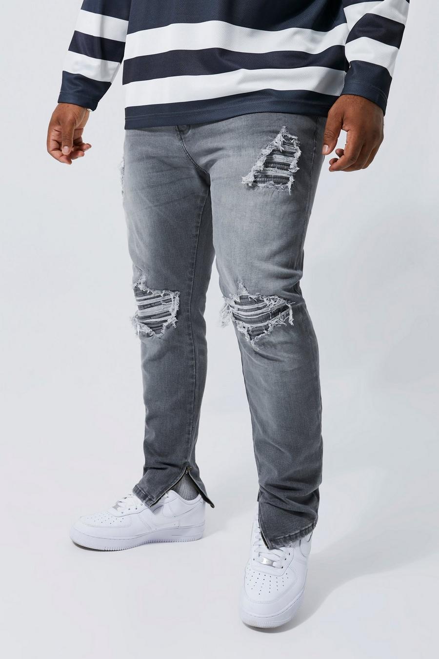 Jeans da Biker Plus Size Skinny Fit in denim Stretch con strappi & rattoppi, Mid grey grigio