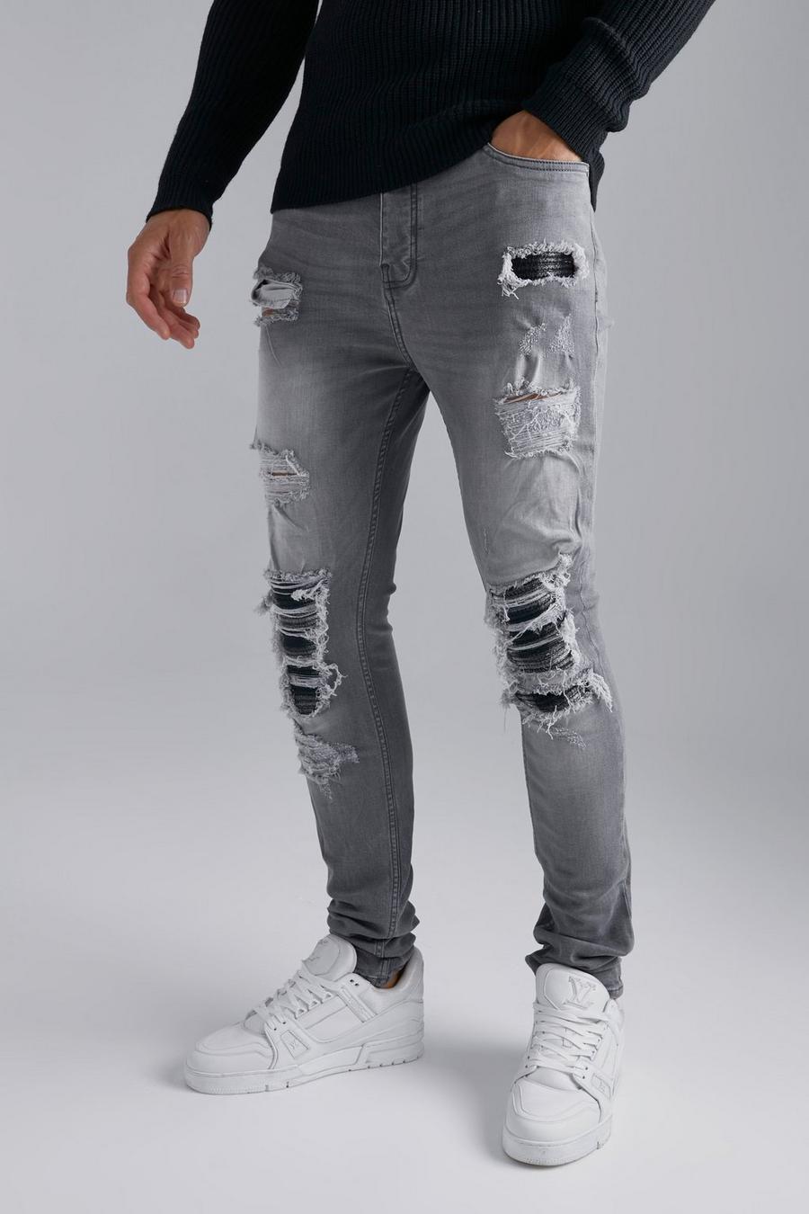 Light grey Tall Skinny Stretch Rip & Repair Check Jean image number 1