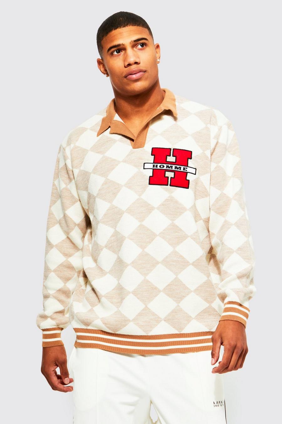 Stone Checkerboard H Knitted Polo  image number 1