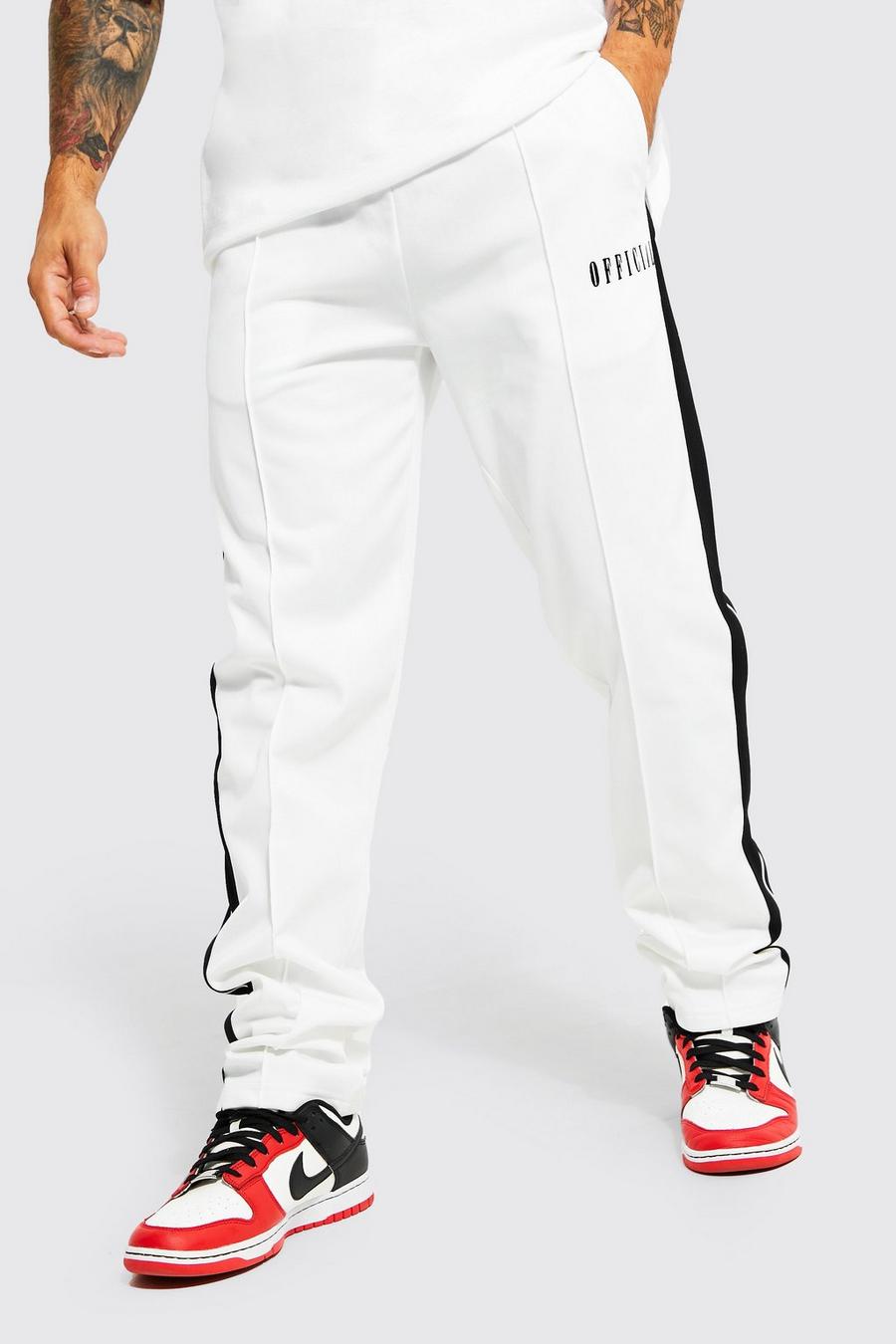 Pantalón deportivo Regular de tejido por urdimbre con alforza y cinta, White blanco