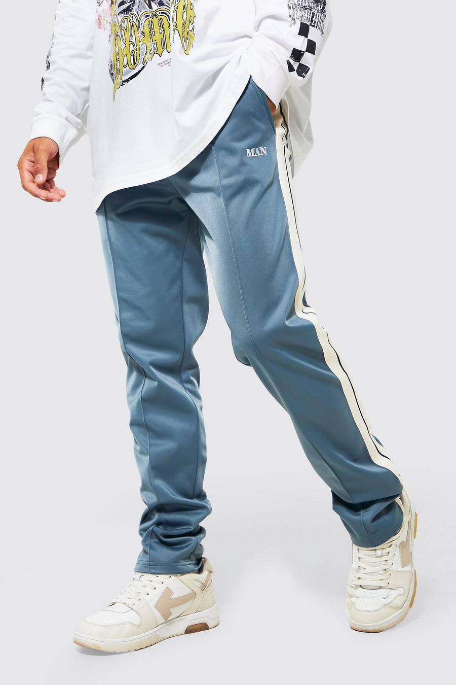 Slate blue Regular Fit Tape Tricot Pintuck Joggers image number 1