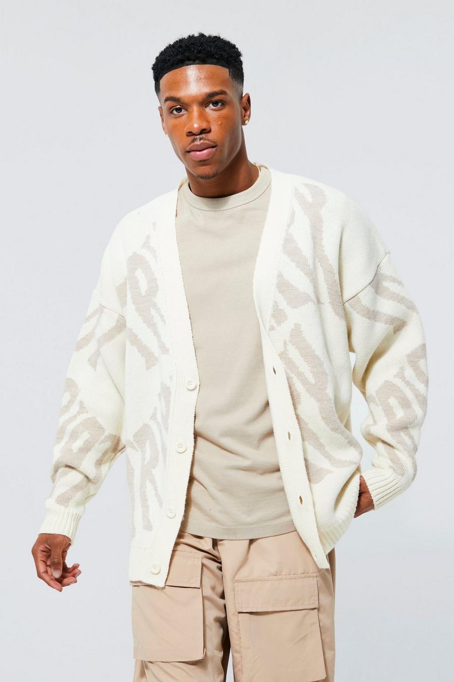 Stone beige Trippy Text Cardigan image number 1
