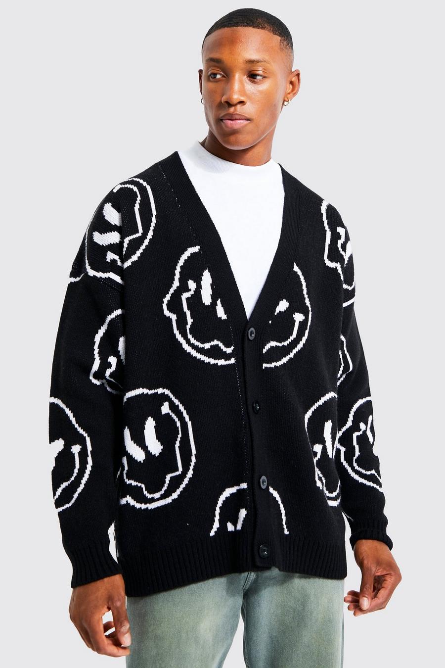 Black Trippy Face All Over Cardigan  image number 1