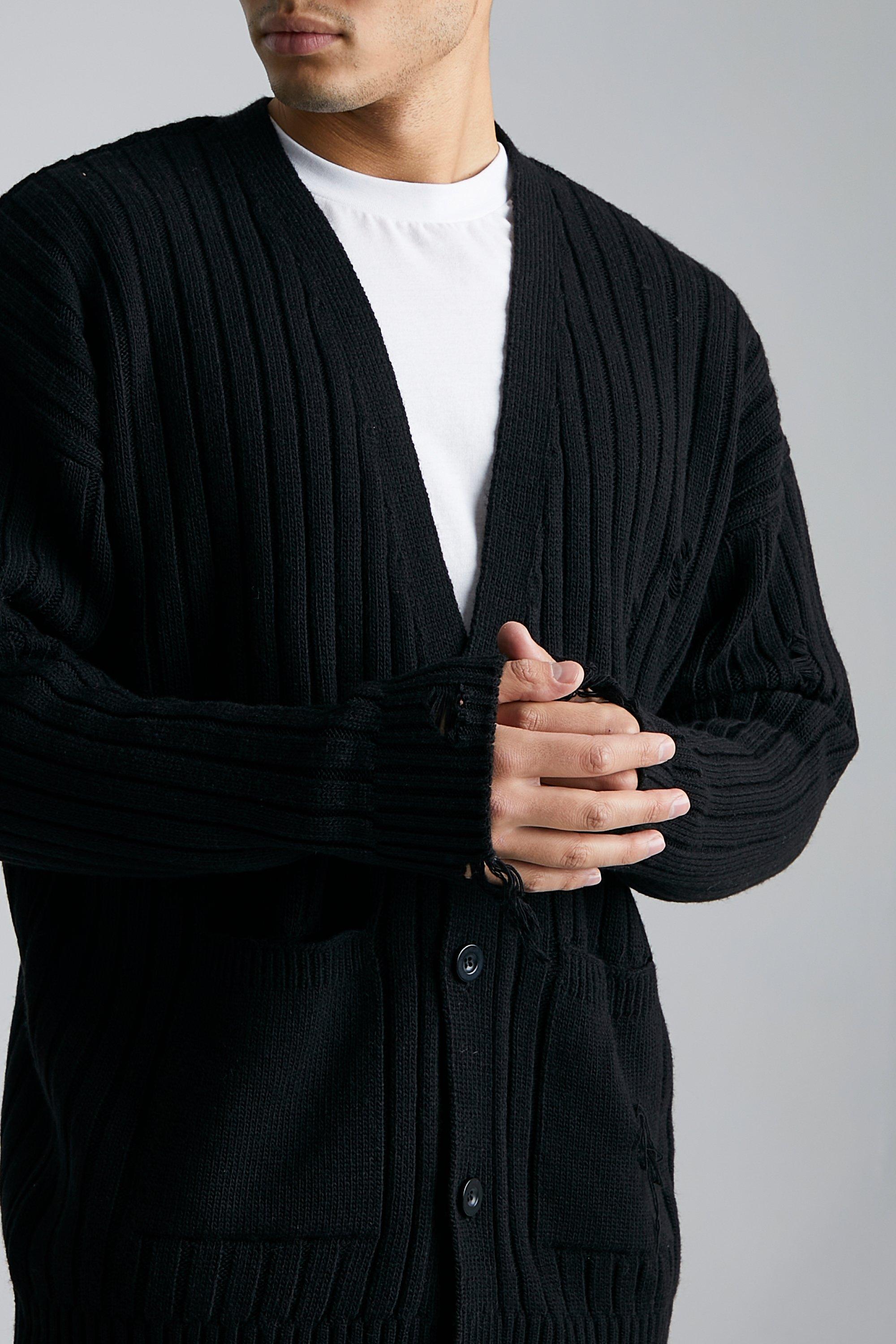 Mens black shop chunky knit cardigan