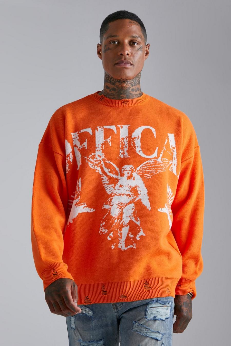 Orange Official Distressed Knitted Jumper image number 1
