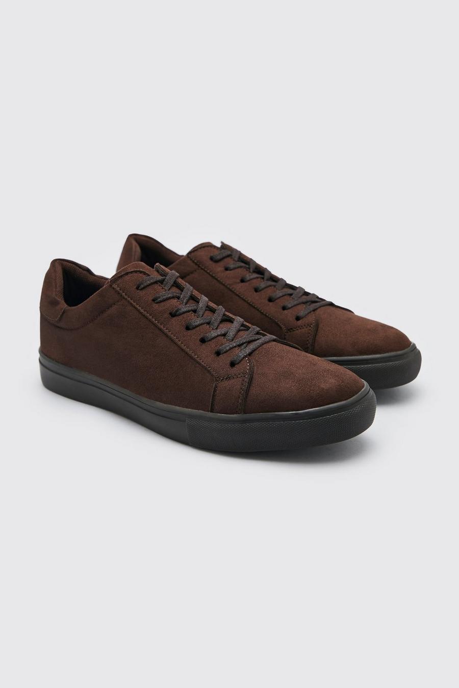 Chocolate Faux Suede Trainer image number 1