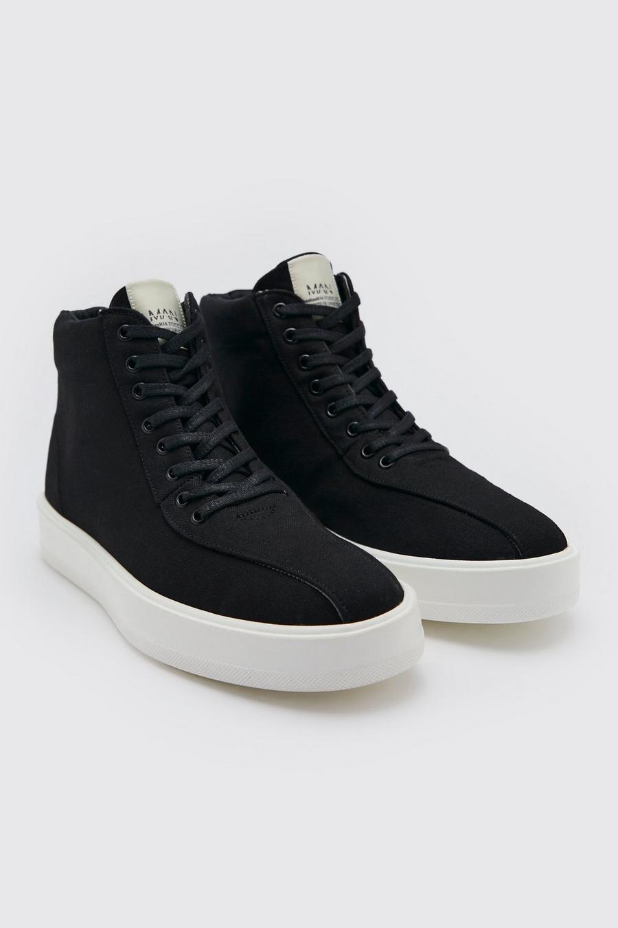 Black Mid Top Canvas Trainer image number 1