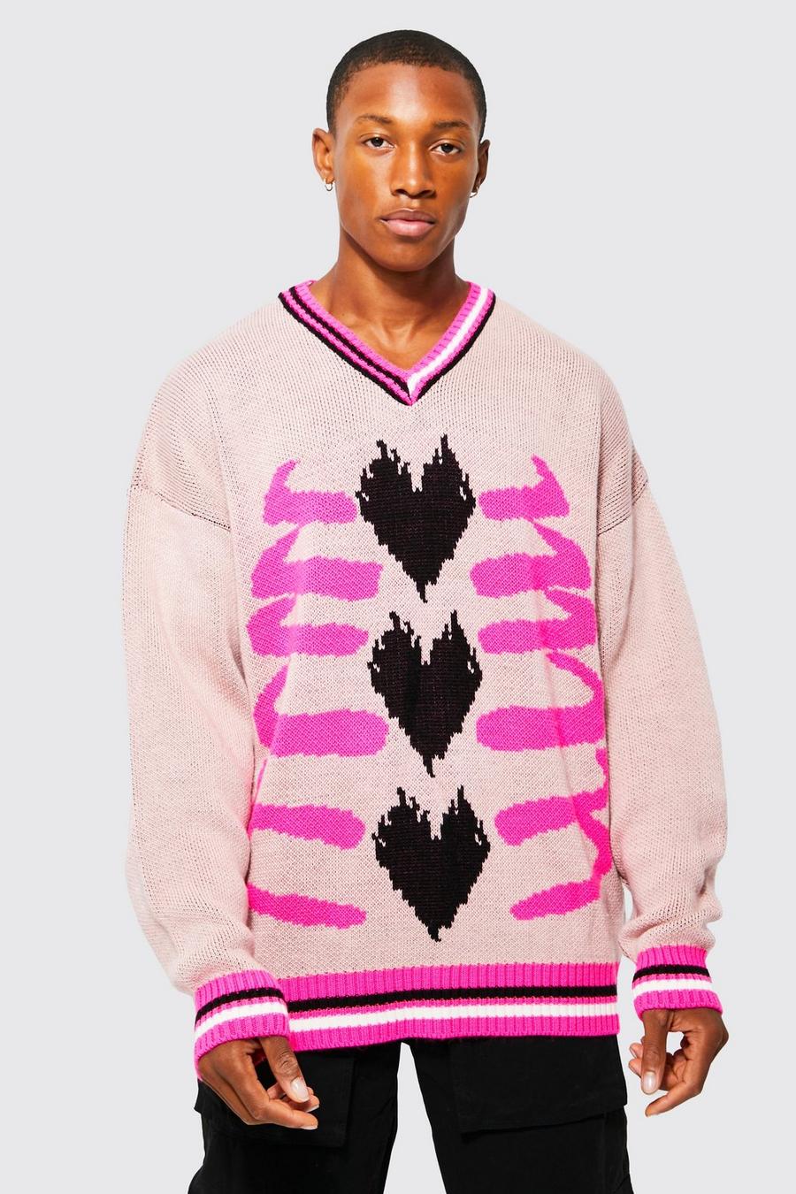 Pale pink Heart Rib Cage Knitted Jumper image number 1
