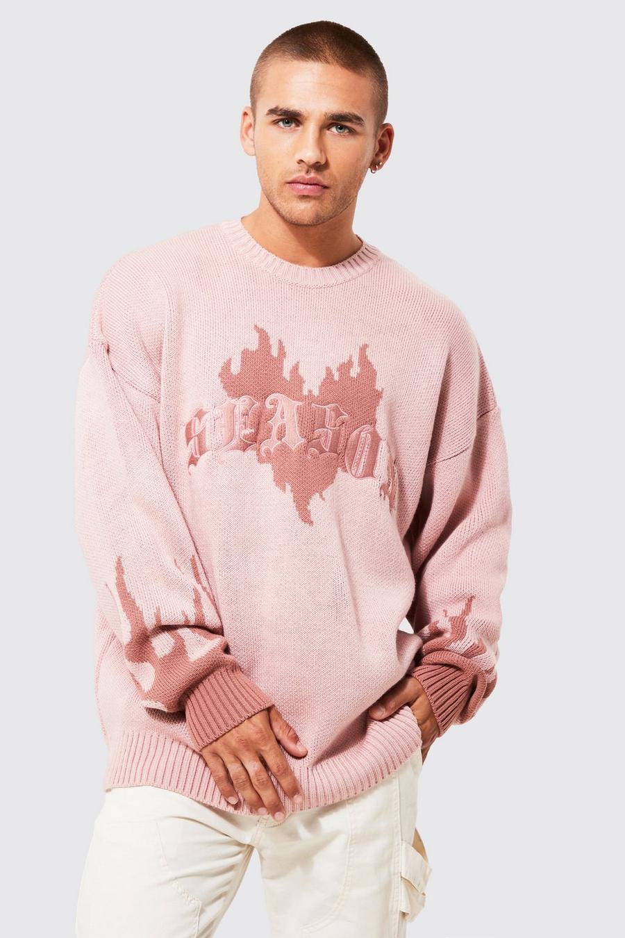 Jersey de punto con estampado Season de llamas, Pale pink image number 1