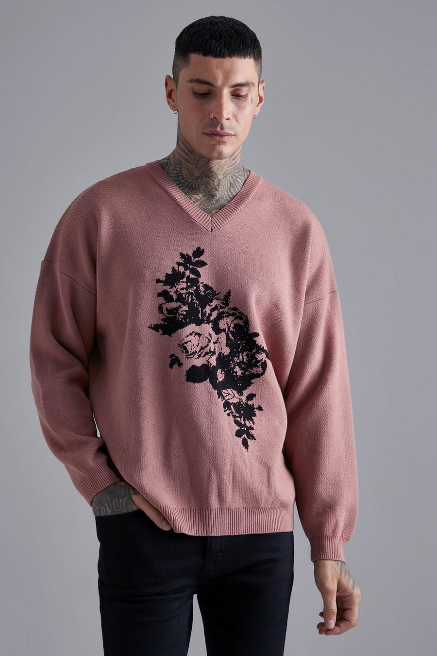 Purple Floral Abstract Knitted Jumper image number 1