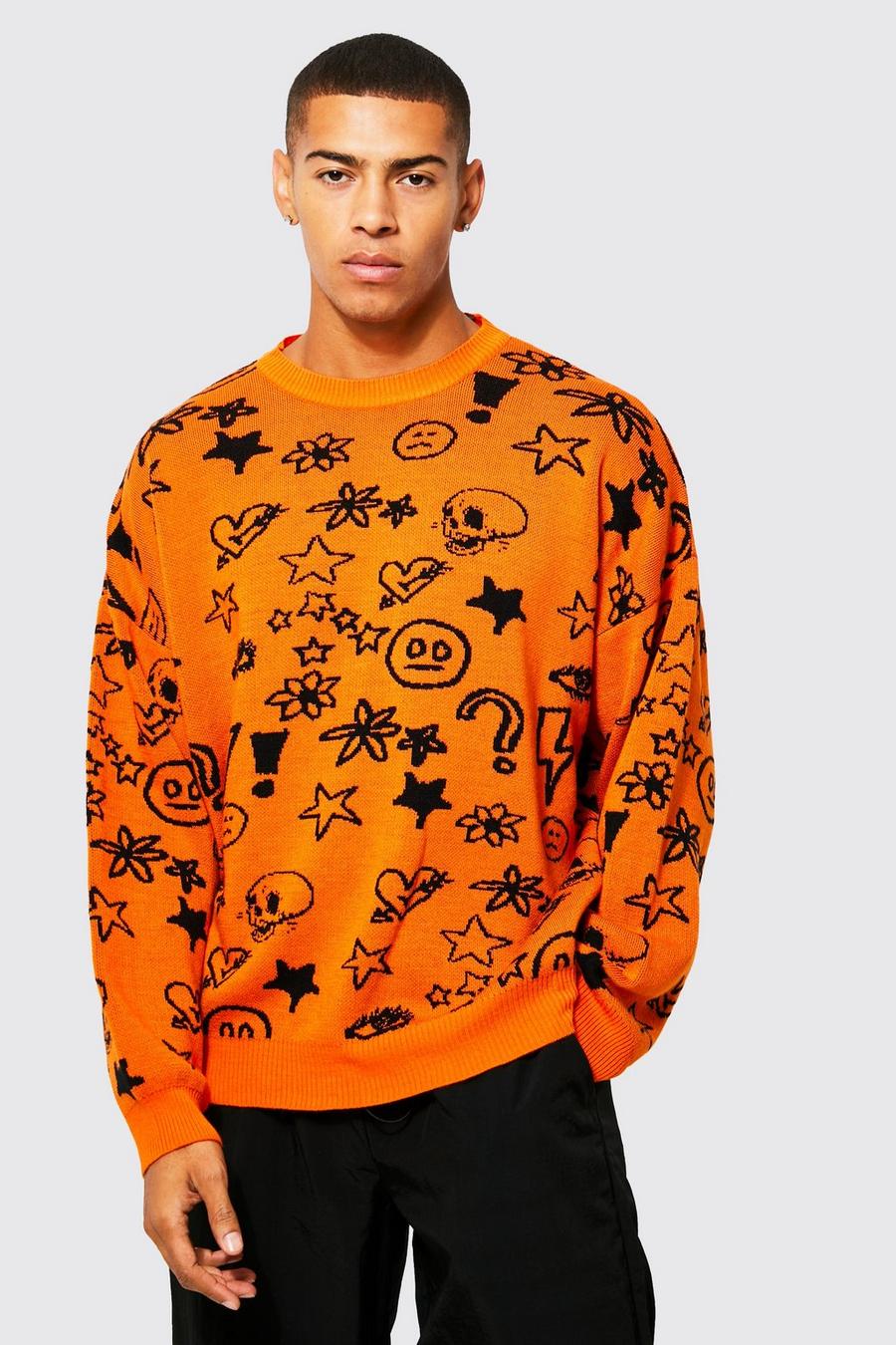 Orange Doodle Knitted Jumper image number 1