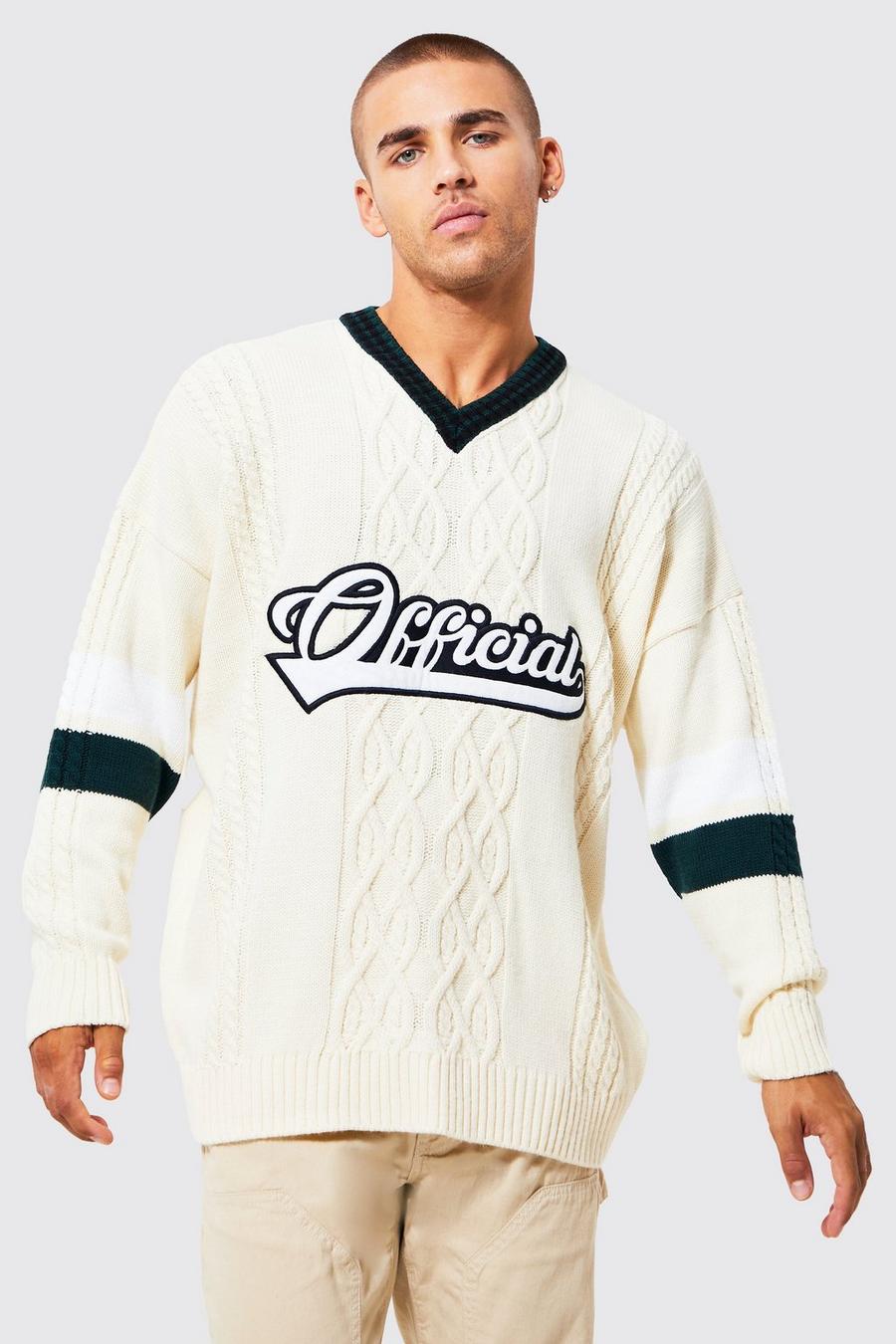 Ecru white Cable Knit Varsity Official Jumper