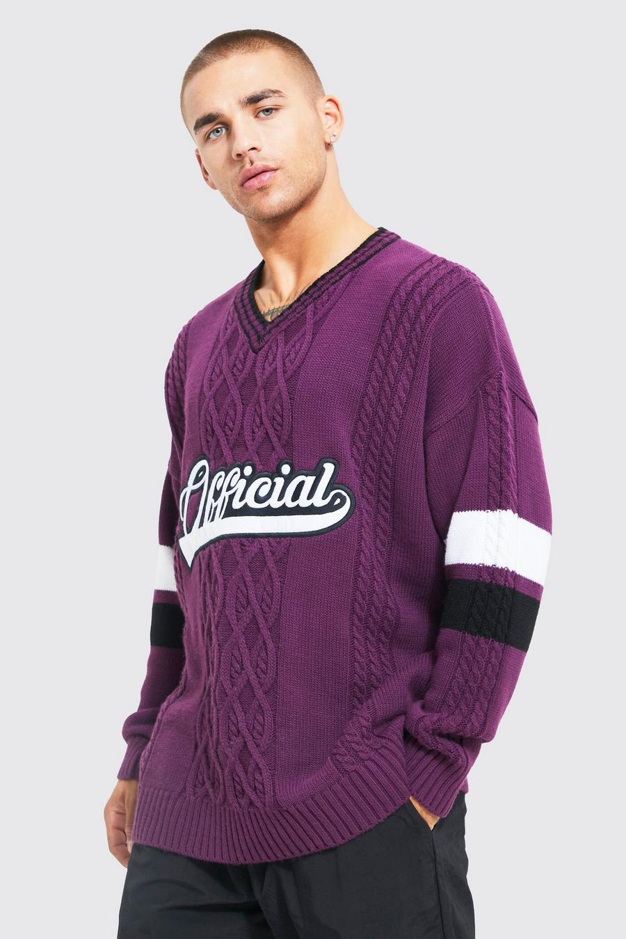 Purple lila Cable Knit Varsity Official Jumper image number 1