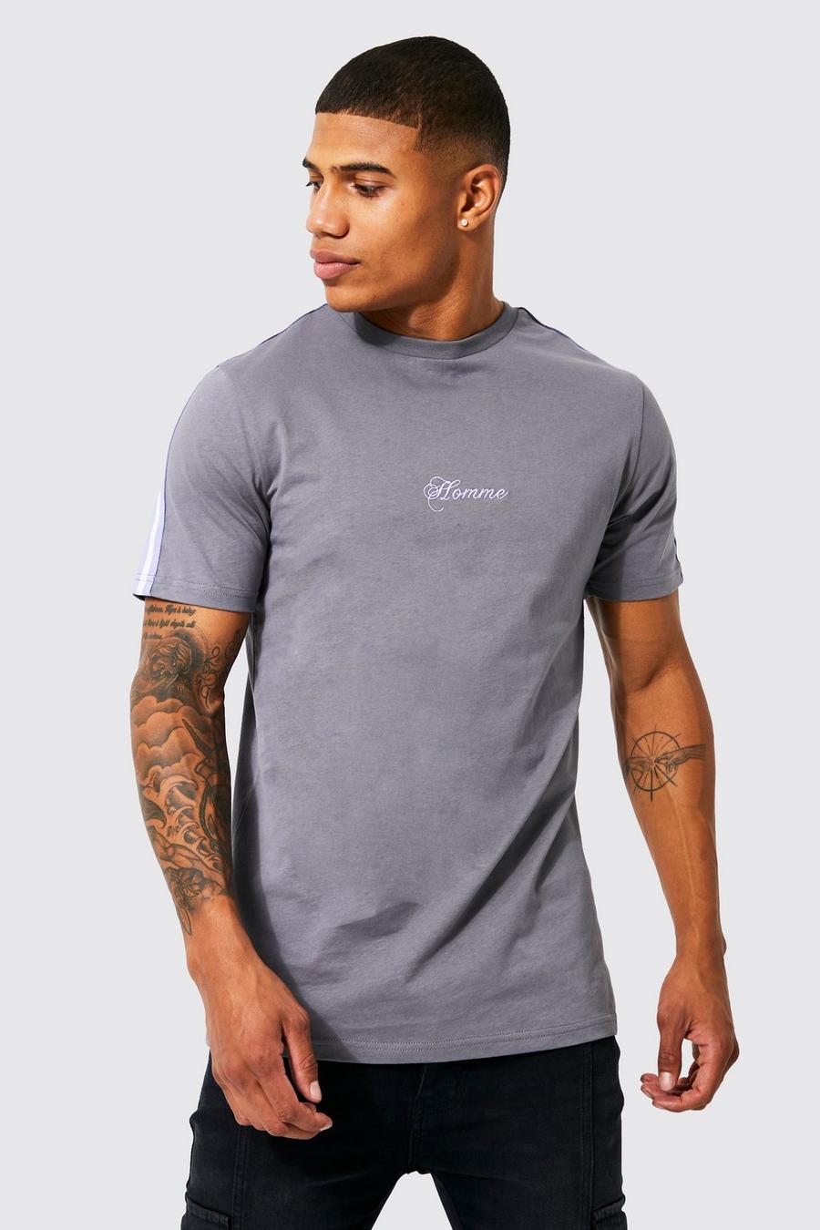 Charcoal Slim Fit Man T-shirt With Tape image number 1