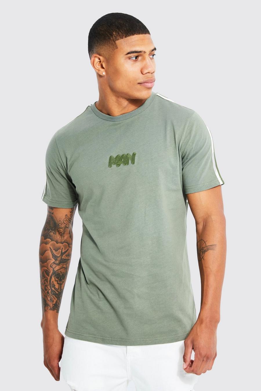 Olive Slim Fit Man T-shirt With Tape image number 1