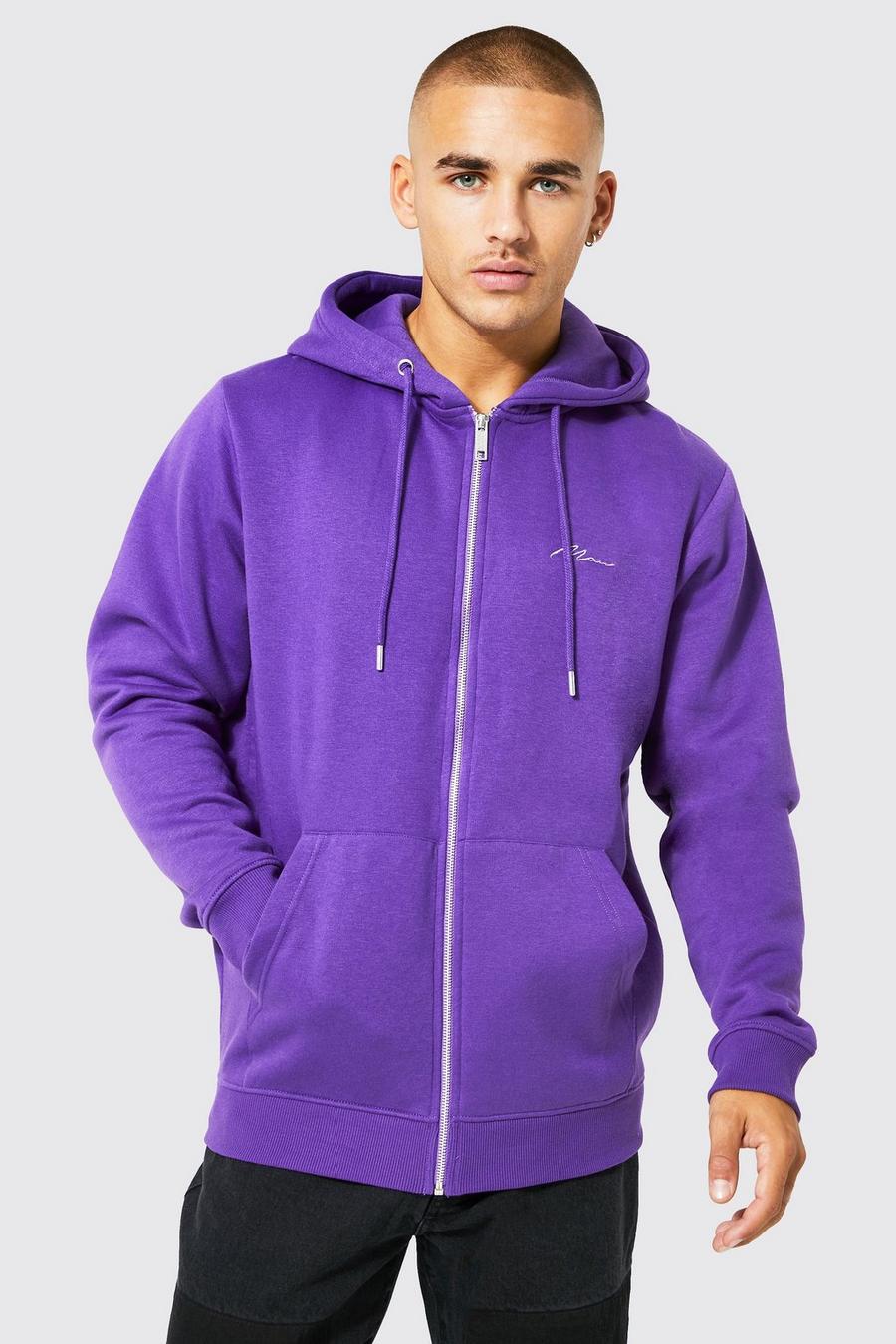 Sudadera con capucha, cremallera y firma MAN, Purple morado