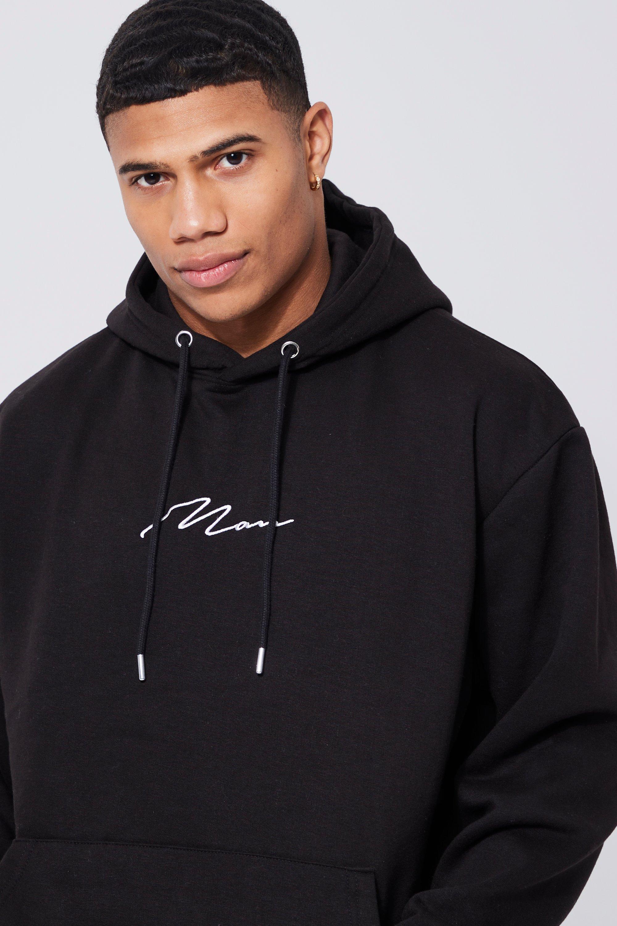 Boohoo Man Signature Over The Head Hoodie in Blue