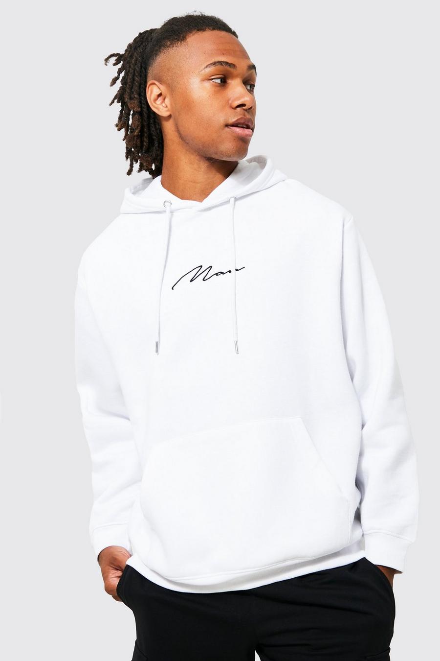 White Oversized Man Signature Over The Head Hoodie image number 1
