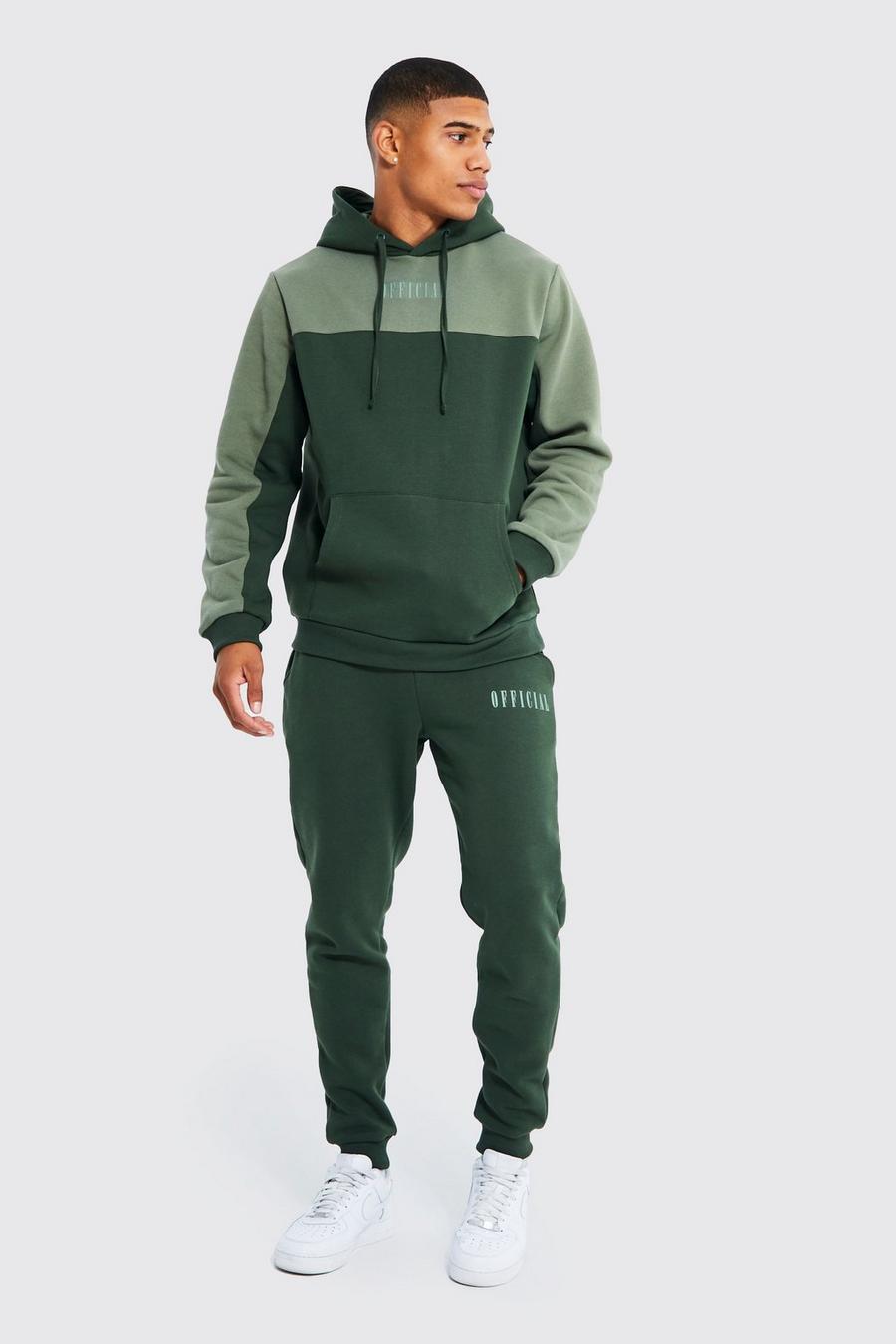 Olive Man Roman Tape Colour Block Hooded Tracksuit image number 1