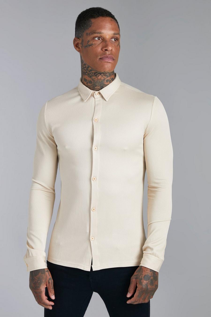 Stone beis Long Sleeve Muscle Ribbed Shirt